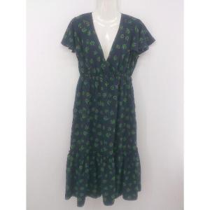 ◇ Sweet Mommy 総柄 マタニティ 半袖 膝下丈 ワンピース サイズL ネイビー グリーン系 マルチ レディース P