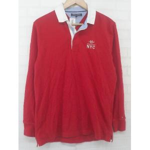 ◇ ◎ TOMMY HILFIGER トミーヒルフィガー 刺繍 長袖 ポロシャツ サイズL レッド メンズ P