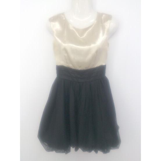 ◇ PEYTON PLACE サテン調 切替 ノースリーブ ミニ ワンピース サイズS ベージュ系 ...