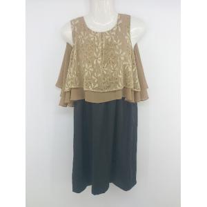 ◇ Sweet Mommy レースドッキング マタニティ ノースリーブ ミニ ワンピース サイズM ベージュ系 ブラック レディース P