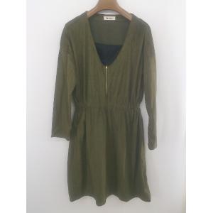 ◇ Milk tea マタニティ スウェード調 ハーフジップ 長袖 膝丈 ワンピース カーキ系 レディース E