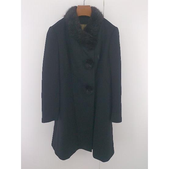 ◇ R&amp;B フランス製 リアルファー 長袖 ノーカラーコート ブラック レディース E