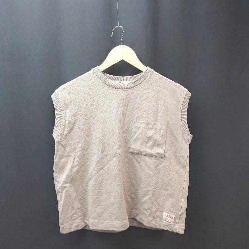 ◇ JaVa ジャバ クルーネック 胸ポケット ノースリーブ Tシャツ サイズS ベージュ系 レディ...