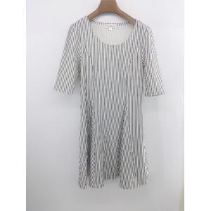 ◇ Sweet Mommy ストライプ マタニティ 授乳服 五分袖 ミニ ワンピース サイズM ホワイト グレー系 レディース E