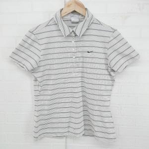 ◇ ◎ NIKE ナイキ ボーダー ゴルフウェア 半袖 ポロシャツ サイズL ホワイト グレー系 ブラック レディース E