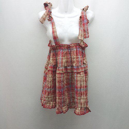 ◇ 新品 N.s リボン チェック柄 ウエストゴム 薄手 ノースリーブ ひざ丈 ワンピース サイズF...