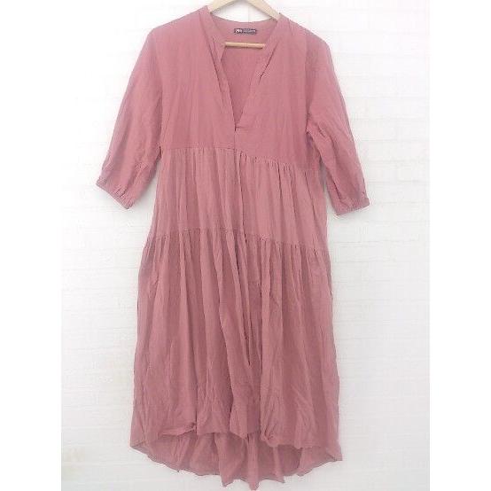 ◇ ZARA Vネック くすみカラー 長袖 マキシ ワンピース サイズEUR M USA M MEX...