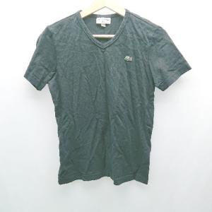 ◇ LACOSTE ラコステ シンプル　ワンポイント　Vネック 半袖 Tシャツ サイズXS ブラック レディース E