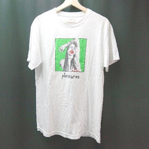 ◇ PLEASURES フロントプリント ラウンドネック 個性的 バックロゴ 半袖 Tシャツ 表記な...