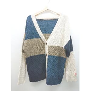 ◇ JaVa ジャバ 前ボタン閉め カラフル カジュアル 長袖 カーディガン サイズM ブルー系 メ...