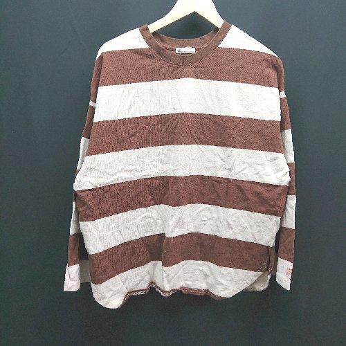 ◇ java クルーネック プルオーバー ボーダー柄 ラウンドカット 長袖 Ｔシャツ サイズM ブラ...