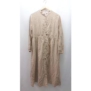 ◇ ANDELIEBE バンドカラー マタニティ 妊婦さん カジュアル 長袖 ロング丈 ワンピース サイズS-M ベージュ レディース E