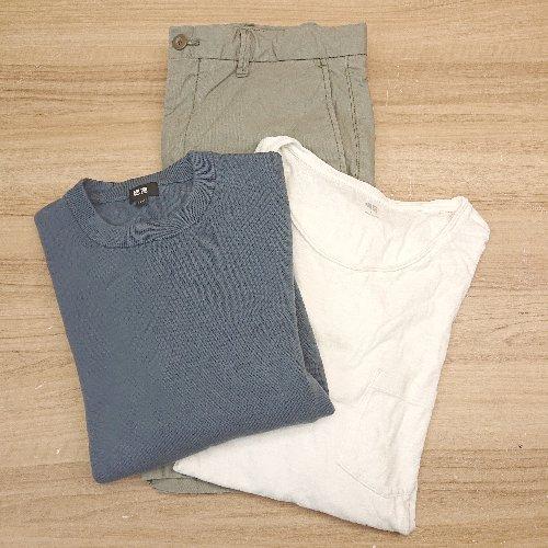 ◇ 《 UNIQLO まとめ売り3点セット サイズ混合 カーキ ダルブルー ホワイト Tシャツ ニッ...