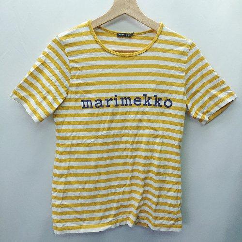 ◇ marimekko マリメッコ ボーダ− ブランドロゴ クルーネック 半袖 Tシャツ サイズS ...