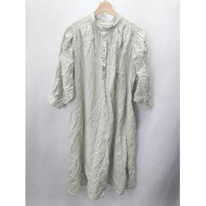 ◇ and R アンドアール スタンドカラー 麻混 シンプル 七分袖 ロング丈 ワンピース サイズM...