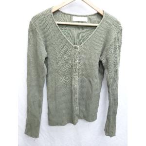 ◇ R JUBILEE アールジュビリー リブ Vネック 長袖 カーディガン サイズM カーキ系 レ...