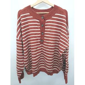 ◇ ⊇ JaVa ジャバ ボーダー柄 長袖 ニット サイズL ブラウン レディース P