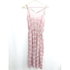◇ ⊂ merlot メルロー オーバーチェック キャミソール 膝丈 ワンピース サイズM レッド系...