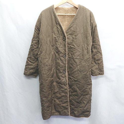 ■ ⊇ earth music&amp;ecology 長袖 リバーシブルコート サイズF ベージュ系 レデ...