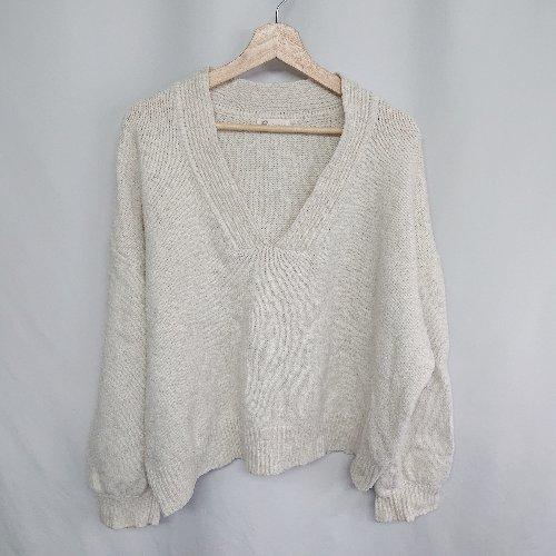 ◇ ⊇ JAVA グラスネック 長袖 Vネックセーター サイズM オフホワイト レディース E