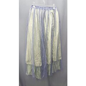 △ Θ niko and … チュール素材　リバーシブル ロング フレア スカート サイズL グリーン ネイビー レディース E