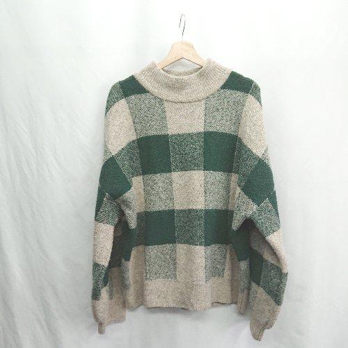 ◇ ⊇ JaVa ジャバ チェック 長袖 タートルネック サイズL グリーン系 レディース E