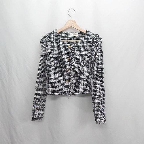 ◇ ⊇ pumpkin port パンプキンポート 千鳥柄 ツイード風 長袖 ノーカラージャケット ...