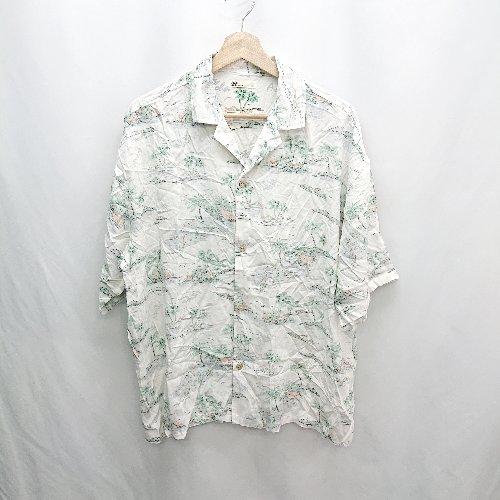◇ ⊂ JaVa ジャバ ヤシの木柄 半袖 アロハシャツ サイズL ホワイト メンズ E