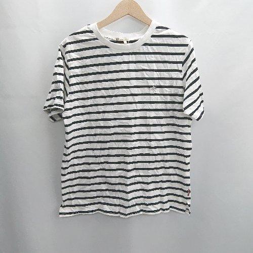 ◇ ⊂Φ◎●未使用● JaVa ジャバ ボーダー ワンポイント刺繍 半袖 Tシャツ サイズL ホワイ...