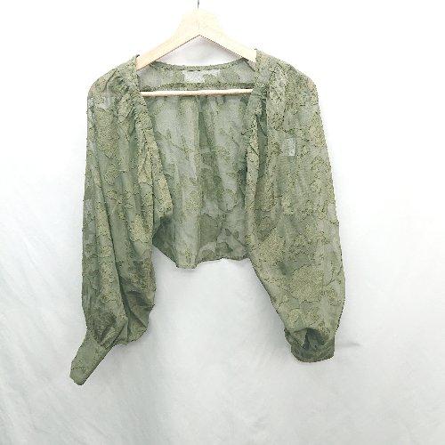 ◇ ⊂ idem シースルー 長袖 ボレロ サイズF カーキ レディース E