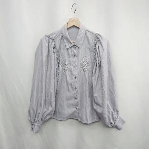 ◇ ⊇ ems excite エムズエキサイト 刺繍パワショル 長袖 ブラウス サイズF ラベンダー系 レディース E