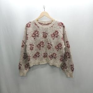 ◇ ⊇ ems excite エムズエキサイト 花柄 長袖 ニット サイズF ベージュ ボルドー レディース E