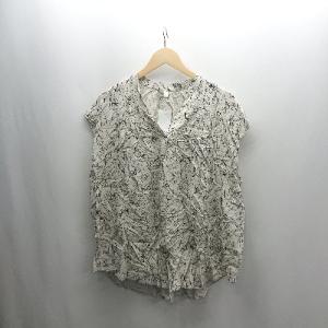 ◇ ⊂◎●未使用●Φ GLOBAL WORK 花柄 フレンチスリーブ スキッパーブラウス サイズXL アイボリー系 レディース E