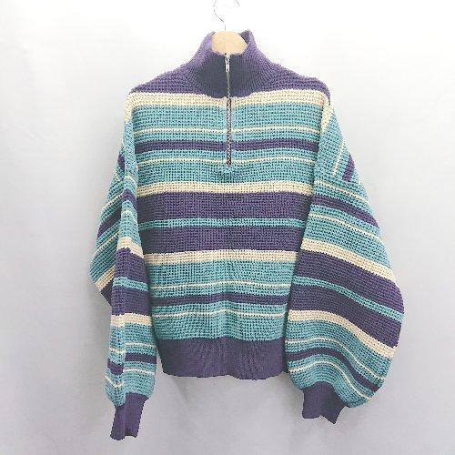 ◇ ⊇ Java ジャバ ミドルゲージ ハーフジップ ボーダー柄 長袖 ニット サイズL ライトブル...