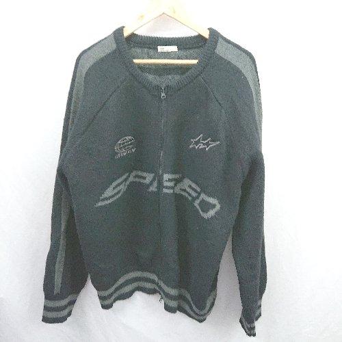 ◇ ⊇ JaVa ジャバ レーサー デザイン ダブルジップ 長袖 ニット ブルゾン サイズL ブラッ...