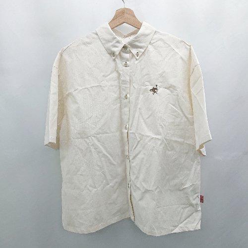 ◇ ⊂ JaVa ジャバ 刺繍 ボタンダウンカラー 半袖 シャツ サイズM ライトベージュ レディー...