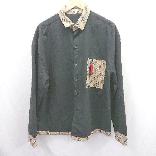 ◇ ⊂ INTER FACTORY チェック柄 長袖 シャツ サイズL ブラック ベージュ系 メンズ...