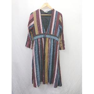 ◇ ⊂ surya スーリヤ インド　レーヨン　総柄 長袖 ロング ワンピース サイズ レッド系 レ...