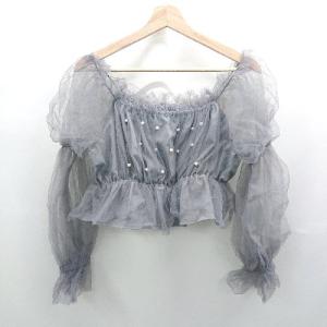 ◇ ⊂ ems excite エムズエキサイト パール付属 長袖 パールボタンブラウス サイズF グレー系 レディース E