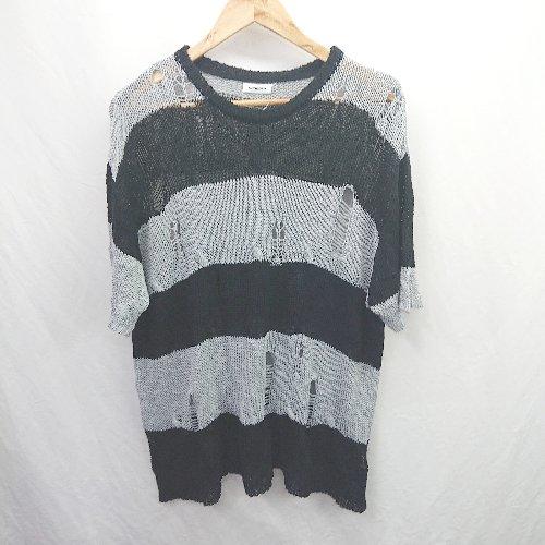 ◇ ⊂ セダクル 柄入り 半袖 ダメージ加工ニット サイズM グレー系 レディース E