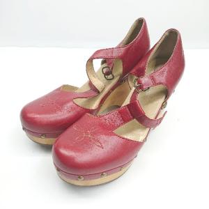 ◇ Θ UGG アグ ウッドソール ボア サンダル サイズ240 レッド系 レディース E