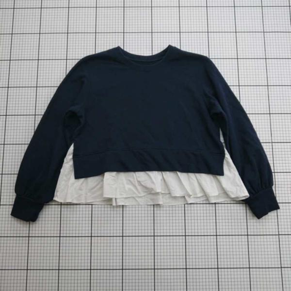 ◇ ⊆ オンワード樫山 フリル切替スウェット ネイビー系×オフホワイト系 3サイズ レディース E