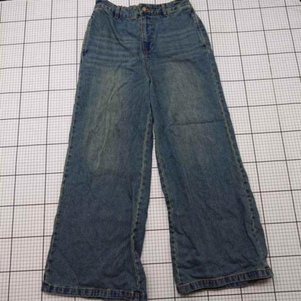 ◇ Θ CLEL クレイル コットン100％ バックウエストゴム デニムワイドストレートパンツ サイ...