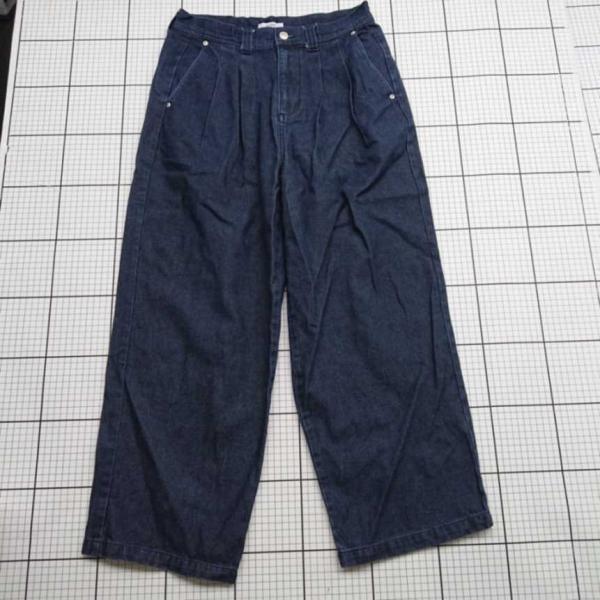 ◇ Θ ルボン デニムワイドパンツ S コットン混 ブルー系 レディース レディース E