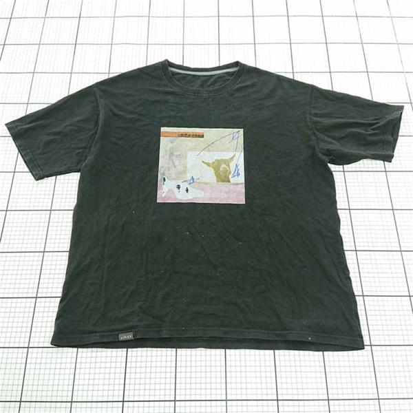 ◇ ⊂ 【アイバー AIVER】アートプリントTシャツ ブラック系 半袖 メンズ 日本サイズL E