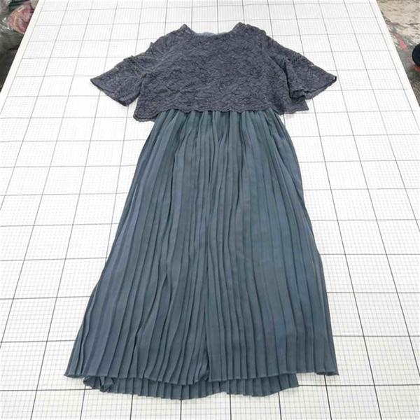 ◇ ⊂ ドレスプラス DRESS+ dsj0017 レース切替プリーツワンピース XXL ブルー系 ...