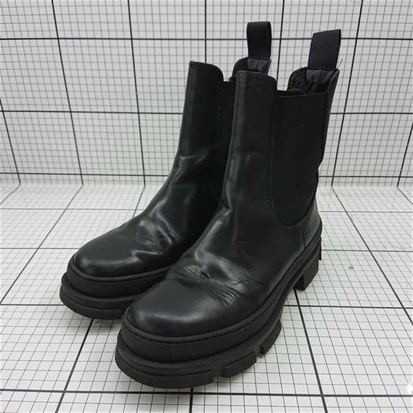 ■ ⊇ ブラックチェルシーブーツ レザー 厚底 38サイズ メンズ E