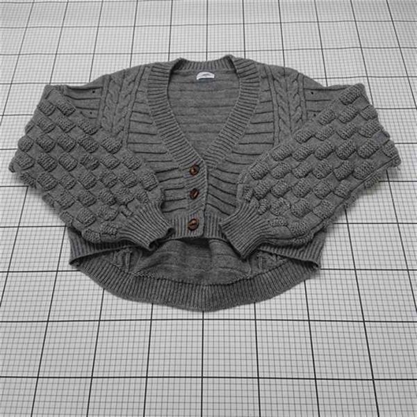 ◇ Θ ジュメル JUMELLE バブルスリーブ ケーブル編みカーディガン グレー系 レディース E