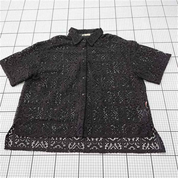 ◇ ⊂ ジャバ JaVa jv1110038 レース半袖シャツ ブラック系 レディース L E