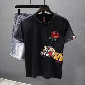 半袖Tシャツ 和柄刺繍 虎 メンズ 刺繍 和柄 華鳥風月 白 Tシャツ 黒Tシャツ 薄手 メンズ特攻服 白 Tシャツ リゾート サマー カッコいい 人気